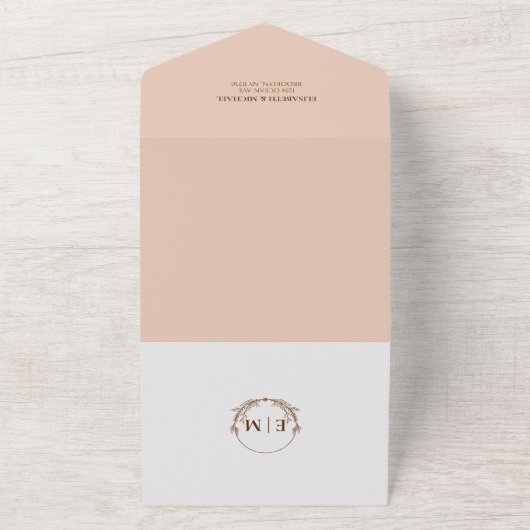 Eleganter QR Code Peach Wedding All In One Einladung (Außenbereich)