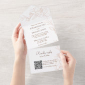 Eleganter QR Code Peach Wedding All In One Einladung (Abreißen)