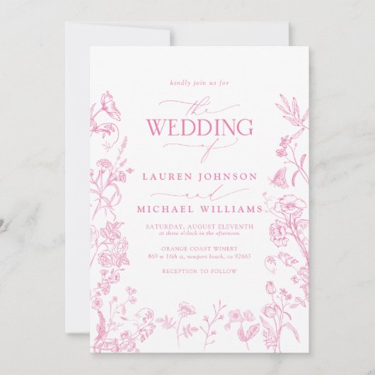 Eleganter QR Code Rosa Chinoiserie Hochzeit Einladung (Vorderseite)