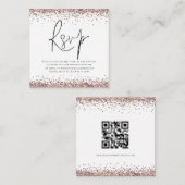 Eleganter QR Code Rose Gold Glitzer Wedding RSVP Begleitkarte (Vorne/Hinten)