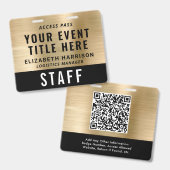 Eleganter QR-Code Schwarz Gold Event Zugangsauswei Ausweis (Vorder- & Rückseite)