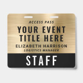 Eleganter QR-Code Schwarz Gold Event Zugangsauswei Ausweis (Vorderseite)