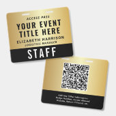 Eleganter QR-Code Schwarz Gold Event Zugangspass I Ausweis (Vorder- & Rückseite)