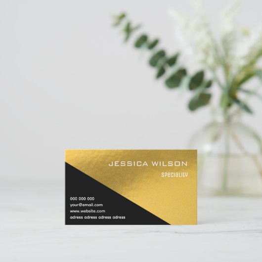 Eleganter QR-Code, schwarze Goldfolie Visitenkarte (Stehend Vorderseite)