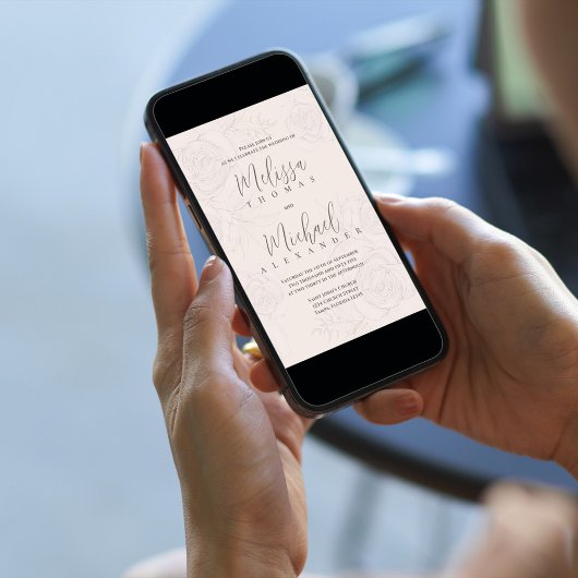 Eleganter QR Code UAWG Online Blush Bloral Einladung