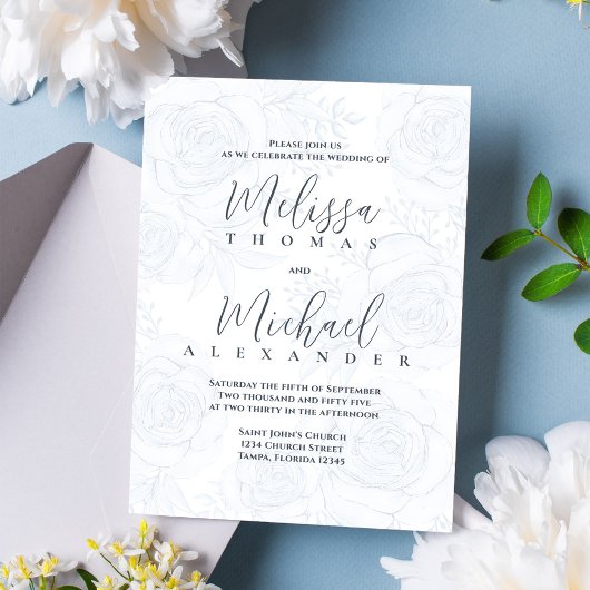 Eleganter QR Code UAWG Online Dusty Blue Floral Einladung