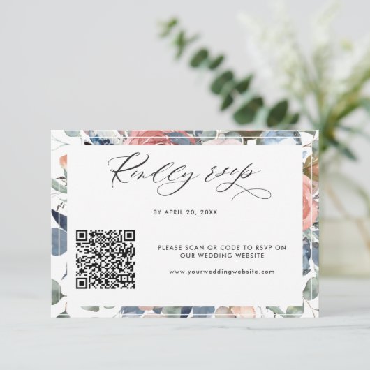 Eleganter QR Code UAwg Online-Hochzeit RSVP Karte (Stehend Vorderseite)