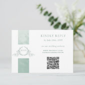 Eleganter QR Code UAWG Pale Green Monogram Wedding RSVP Karte (Stehend Vorderseite)