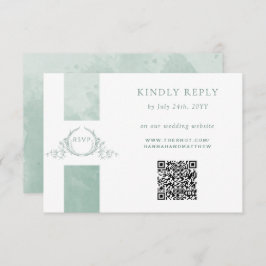 Eleganter QR Code UAWG Pale Green Monogram Wedding RSVP Karte