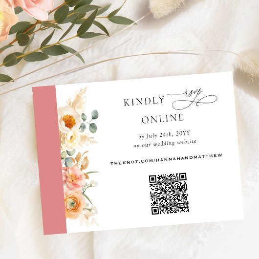 Eleganter QR Code UAWG Peach and Coral Wedding Begleitkarte