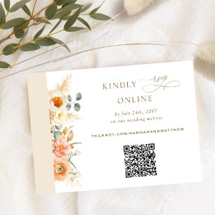 Eleganter QR Code UAWG Peach, Champagner Wedding Begleitkarte