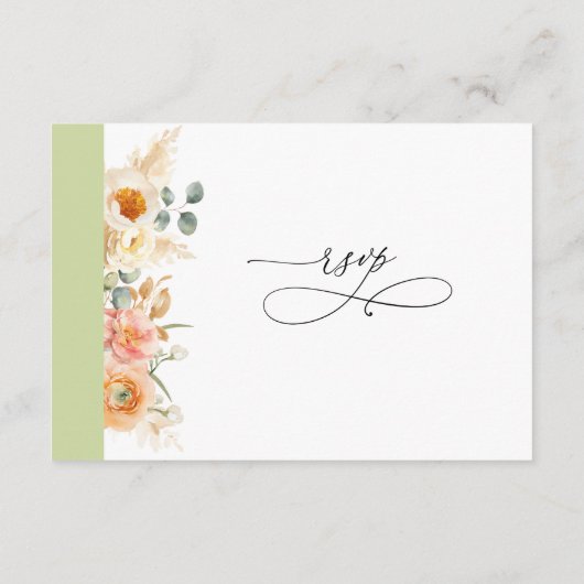 Eleganter QR Code UAWG Peach und Grüne Hochzeit Begleitkarte (Rückseite)