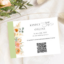 Eleganter QR Code UAWG Peach und Grüne Hochzeit Begleitkarte