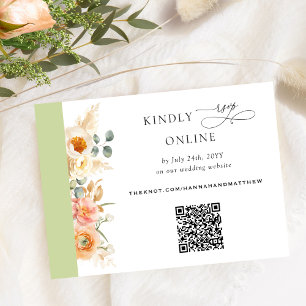 Eleganter QR Code UAWG Peach und Grüne Hochzeit Begleitkarte