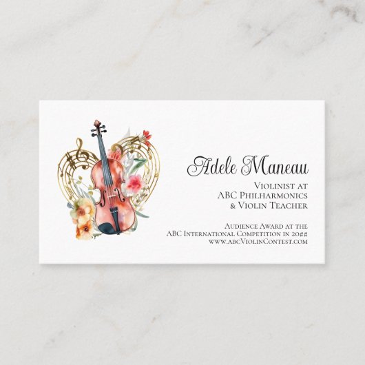 Eleganter QR Code Violinlehrer Violinist Visitenkarte (Vorderseite)