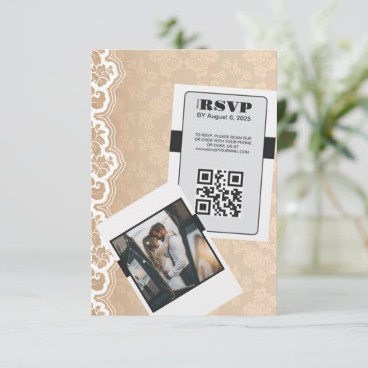 Eleganter QR Code Wedding RSVP Card (Stehend Vorderseite)