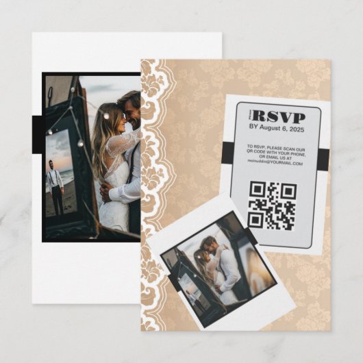 Eleganter QR Code Wedding RSVP Card (Vorne/Hinten)