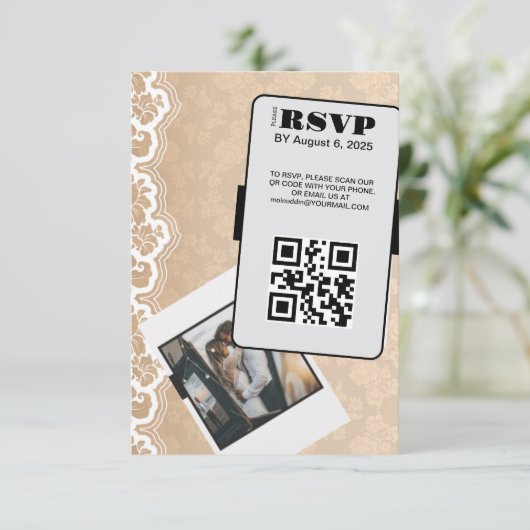 Eleganter QR Code Wedding RSVP Card (Stehend Vorderseite)