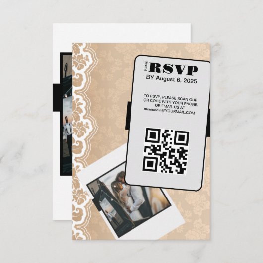 Eleganter QR Code Wedding RSVP Card (Vorne/Hinten)