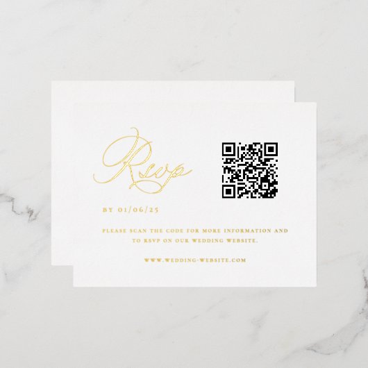 Eleganter QR Code Wedding RSVP Folie Einladungspostkarte (Vorderseite/Rückseite)