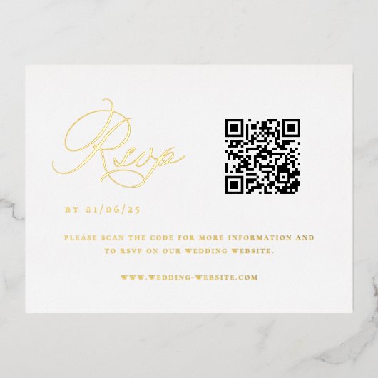 Eleganter QR Code Wedding RSVP Folie Einladungspostkarte (Vorderseite)