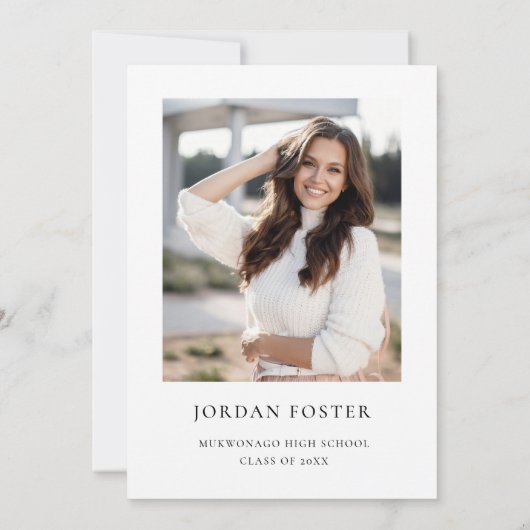 Eleganter QR-Foto für Minimalistischen Abschluss Save The Date (Rückseite)