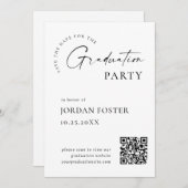 Eleganter QR-Foto für Minimalistischen Abschluss Save The Date (Vorne/Hinten)