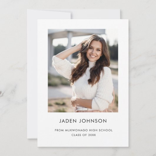 Eleganter QR-Foto für Minimalistischen Abschluss Save The Date (Rückseite)