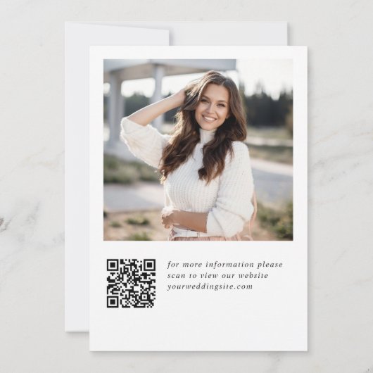 Eleganter QR-Foto für Minimalistischen Abschluss Save The Date (Rückseite)