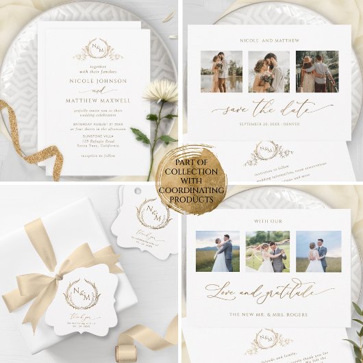 Eleganter QR-UAWG für das Monogramm White und Gold Begleitkarte