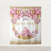 Eleganter Quinceañera Hintergrund Rosa Kleiderball Wandteppich (Vorderseite)