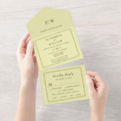 Eleganter Rahmen auf Himmelgelbem Monogramm-Hochze All In One Einladung (Abreißen)