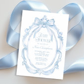 Eleganter Rahmen + Blue Bow Baby Shower Einladung