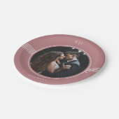 Eleganter Rahmen | Dusty Rose Foto Wedding Pappteller (Schrägansicht)