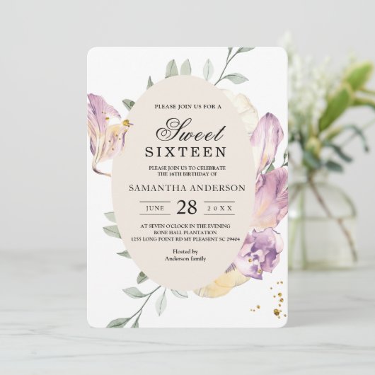 Eleganter Rahmen für Aquarellfarben und violette B Einladung (Stehend Vorderseite)