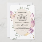 Eleganter Rahmen für Aquarellfarben und violette B Einladung (Vorderseite)