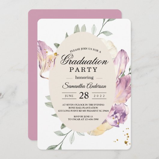 Eleganter Rahmen für Aquarellfarben und violette B Einladung (Vorne/Hinten)