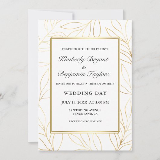Eleganter Rahmen. Gold Luftfolie. Chic Wedding Einladung (Vorderseite)