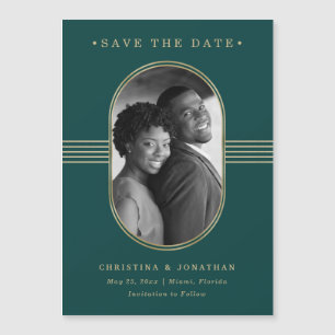 Eleganter Rahmen   Green und Gold Save the Date Magnetkarte