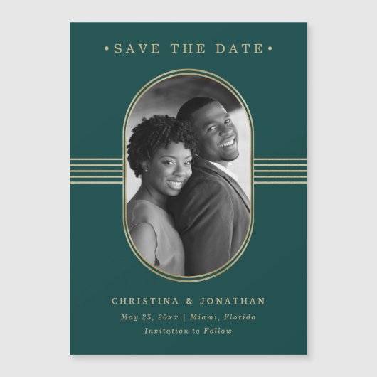 Eleganter Rahmen | Green und Gold Save the Date Magnetkarte (Vorderseite)