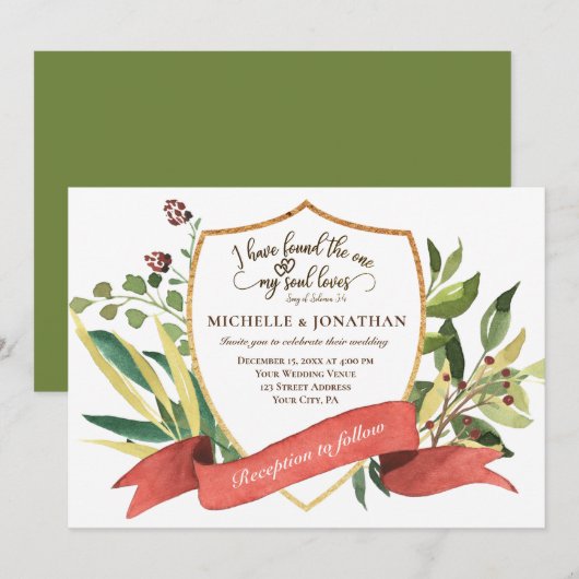 Eleganter Rahmen Greenery Christlich Wedding Einladung (Vorne/Hinten)