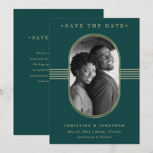 Eleganter Rahmen   Grün und Gold mit Foto Save The Date