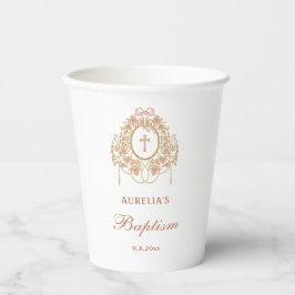 Eleganter Rahmen Heiliges Kreuz Taufe Pappbecher