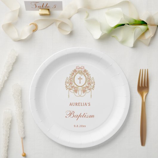 Eleganter Rahmen Heiliges Kreuz Taufe Pappteller (Hochzeit)