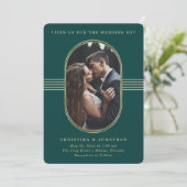 Eleganter Rahmen | Hochzeit von Grün- und Gold-Fot Einladung (Stehend Vorderseite)