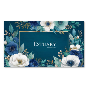 Eleganter Rahmen in Navyblau, Weiß mit Teal und Go Magnetische Visitenkarte