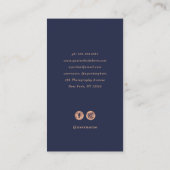 Eleganter Rahmen| Navy Blue und Rose Gold Foto Visitenkarte (Rückseite)