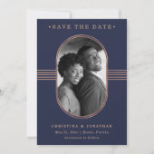 Eleganter Rahmen | Navy Blue und Rose Gold mit Fot Save The Date (Vorderseite)