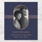 Eleganter Rahmen | Navy Rose Gold Foto Save the Da Weinetikett (Einzelnes Label)