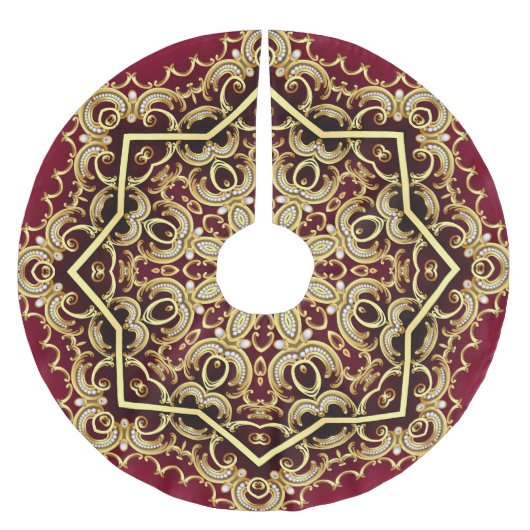 Eleganter Rahmen: Perle und Gold. Polyester Weihnachtsbaumdecke (Vorderseite)